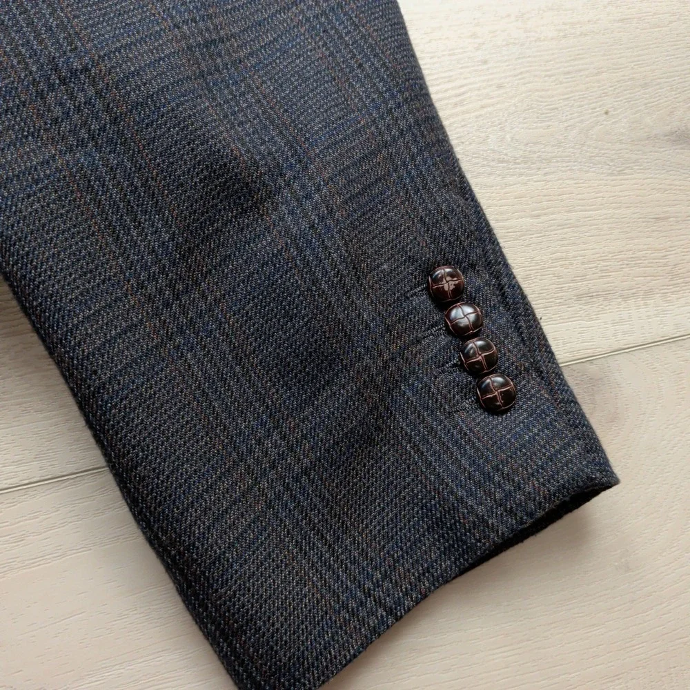 Oak Hill Sport Coat Blazer‎ Mens 54R Glen Plaid Blue Brown Two Button Windowpane